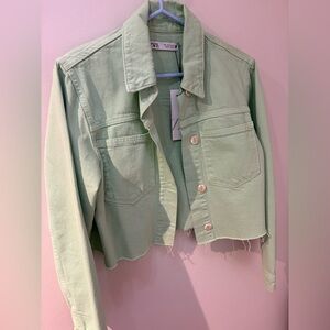 Zara Mint Green Cropped Jean Jacket